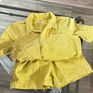 MOTHER Yellow Jean short jump suit